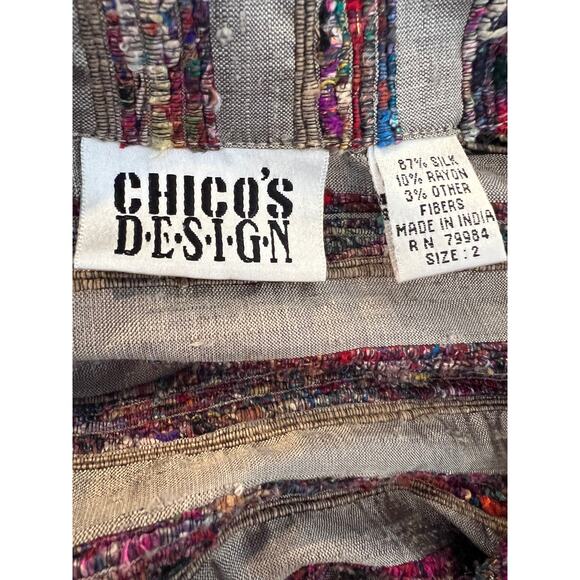 Chicos Textured Stripe Silk Button Front Jacket Silver Stripe - Picture 6 of 7